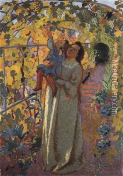 Mere Et Enfant Sous La Vigne Oil Painting - Maurice Denis