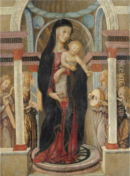 Madonna Col Bambino E Quattro Angeli Musicanti Oil Painting - Giovanni di ser Giovanni Guidi (see Scheggia)