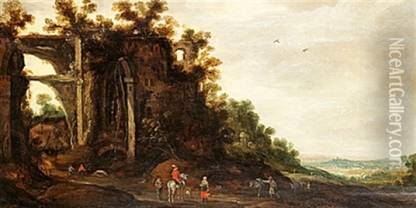 Ruinlandskap Med Ryttare Oil Painting - Joos de Momper the Younger