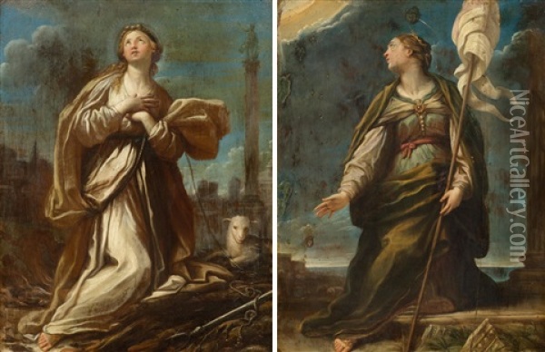 Pair Of Works: Saint Agnes And Saint Ursula Oil Painting - Francesco Giovanni Gessi