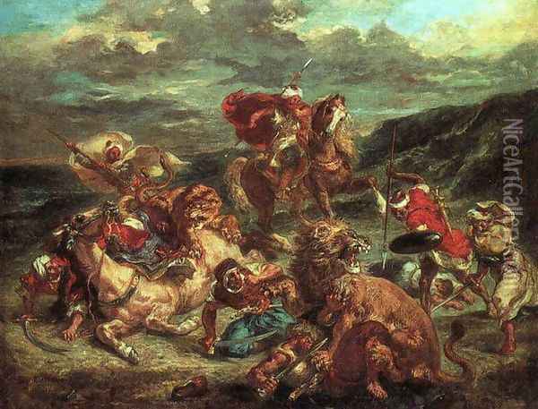 Lion Hunt 1861 Oil Painting - Eugene Delacroix