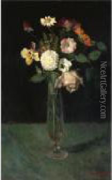 Vase With Flowers Oil Painting - Pericles Pantazis