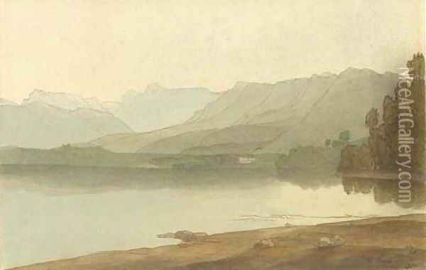 The head of Lake Windermere, Lake District Oil Painting - Francis Towne
