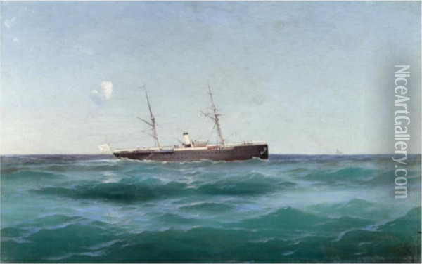 Ship At Sea Oil Painting - Mikhail Alisov