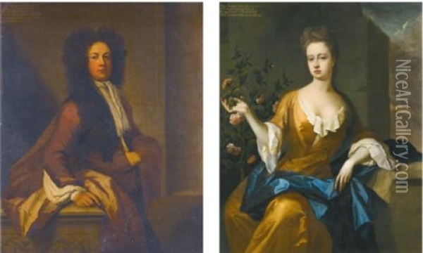 Portraits Of Colonel Robert Honywood; And His Wife Mary (pair) Oil Painting - Michael Dahl