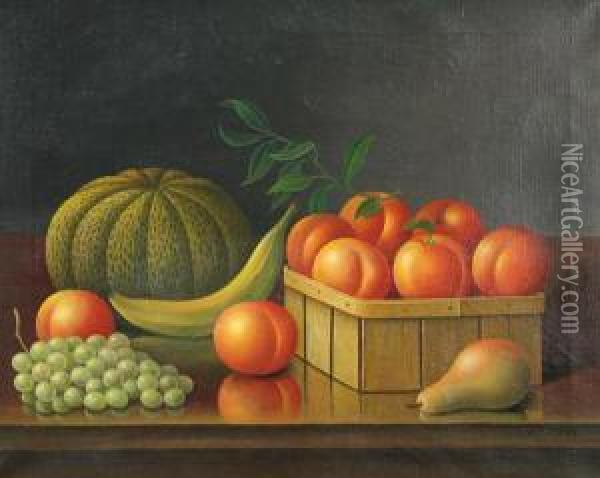 Still Life With Peaches, Mellon, And Grapes Oil Painting - Levi Wells Prentice