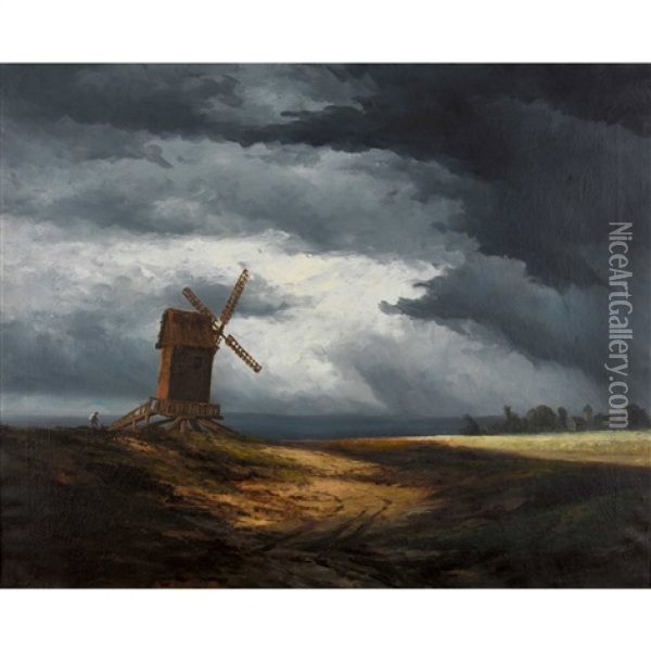 Abendlandschaft Mit Windmuhle Oil Painting - Georges Michel