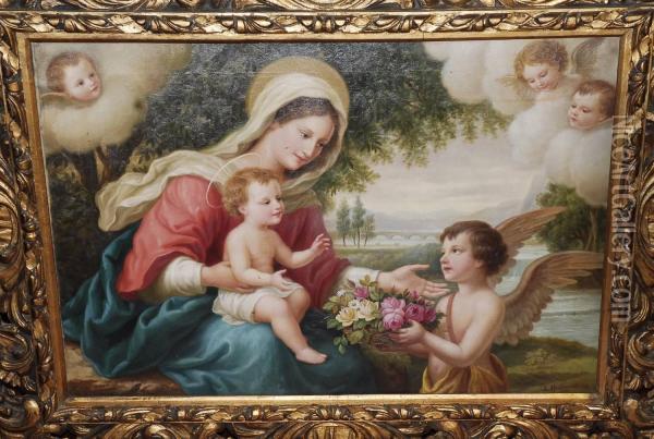 Madonna Con Bambino E Angelo Oil Painting - Salvatore Maldarelli