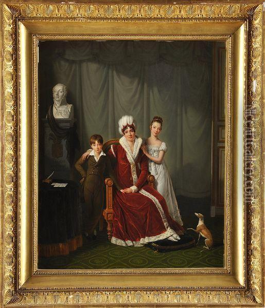 Portrait De L'epouse Du General Boudet Et Ses Deux Enfants Oil Painting - Jean Jacques II Lagrenee
