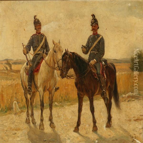 Dragoons On Horseback Oil Painting - Valdemar Irminger