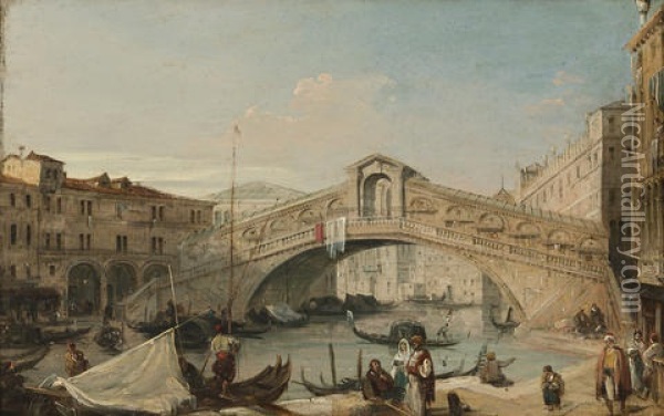 The Entrance To The Grand Canal With The Church Of Santa Maria Della Salute, Venice And A View Of The Rialto Bridge, Venice (pair) Oil Painting - Edward Pritchett