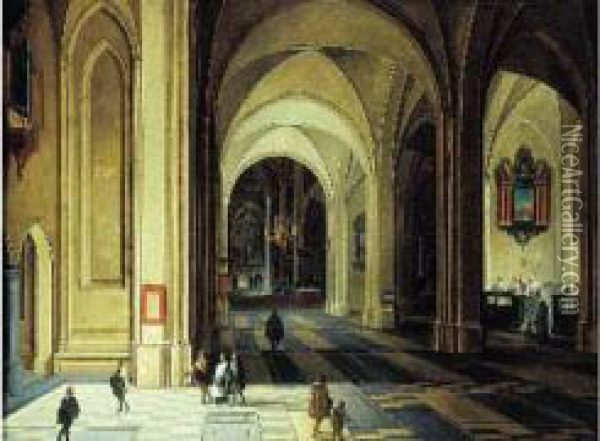 Interieur D'eglise Avec Des Personnages Oil Painting - Pieter Neefs The Elder, Frans The Younger Francken