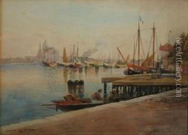 Les Quais Pres De Venise Oil Painting - Gaston-Marie-Anatole Roullet