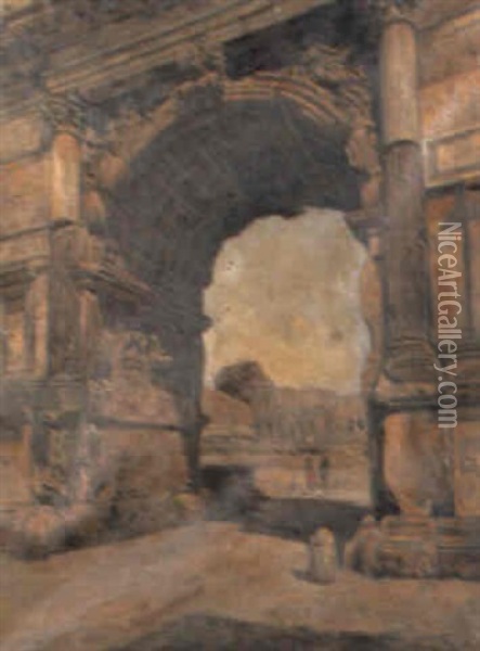 Figures Before The Arch Of Titus, Rome Oil Painting - Stefano Donadoni