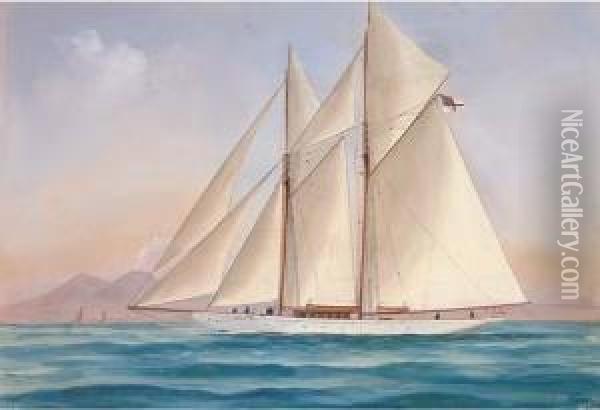 The Royal Yacht Squadron's Schooner Oil Painting - Atributed To A. De Simone