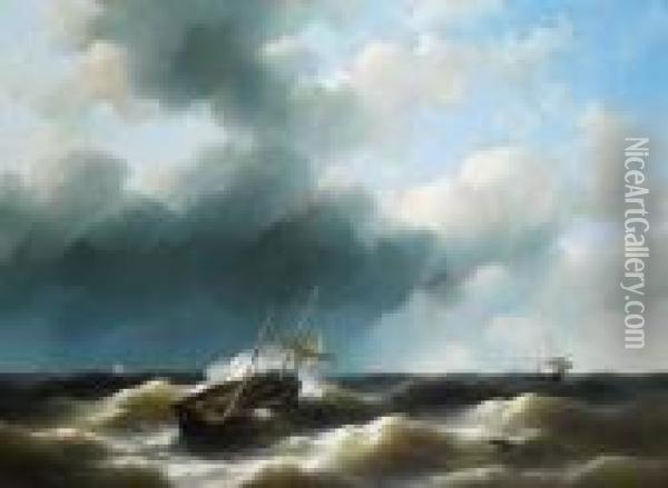 Segelschiff Auf Sturmischer See Oil Painting - Abraham Hulk Jun.