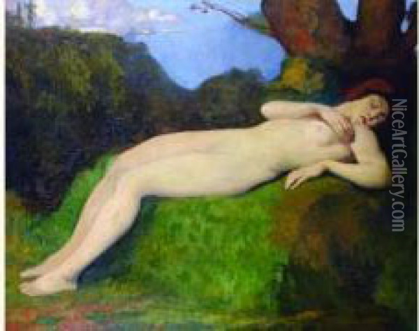Femme Nue Endormie Dans Un Sous Bois Oil Painting - Louis-Leon-Eugene Billotey