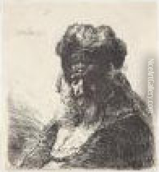 Old Bearded Man In A High Fur Cap, With Eyes Closed (b., Holl.290; H.130; Bb.35-3) Oil Painting - Rembrandt Van Rijn