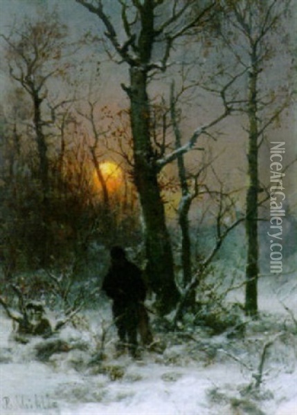 Jager Im Winterland Oil Painting - Bernhard Muehlig