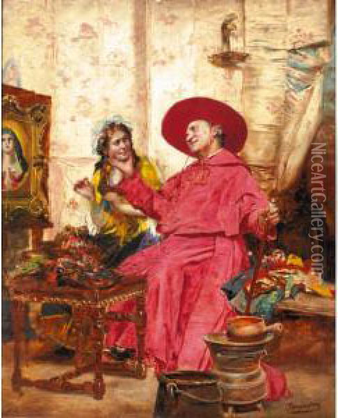 The Cardinal Entertains I Oil Painting - Francois Brunery