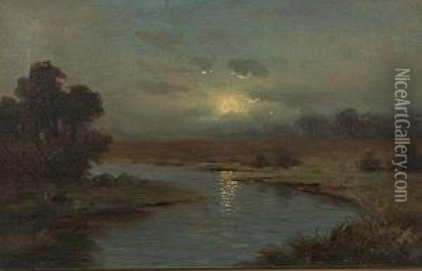 River In The Moonlight Oil Painting - Nels Hagerup