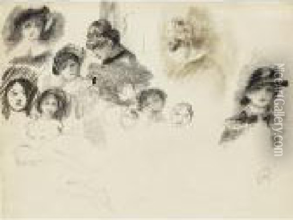 Etudes (tetes De Femmes) Oil Painting - Pierre Auguste Renoir