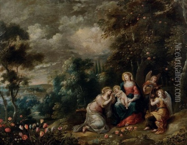 Le Mariage Mystique De Sainte Catherine Oil Painting - Abraham Willemsens