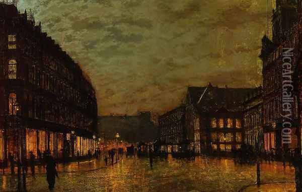 Boars Lane, Leeds by Lamplight Oil Painting - John Atkinson Grimshaw