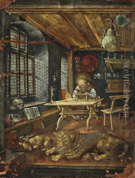 Saint Jerome Dans Son Atelier Oil Painting - Albert Durer Lucas