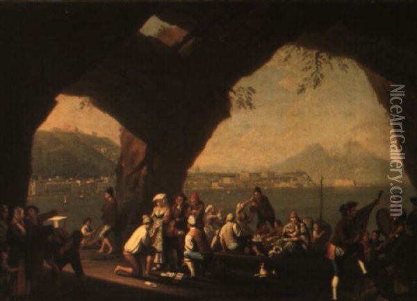 A View Of Naples From The West With The Peasants Gaming And Merrymaking Oil Painting - Pietro Fabris