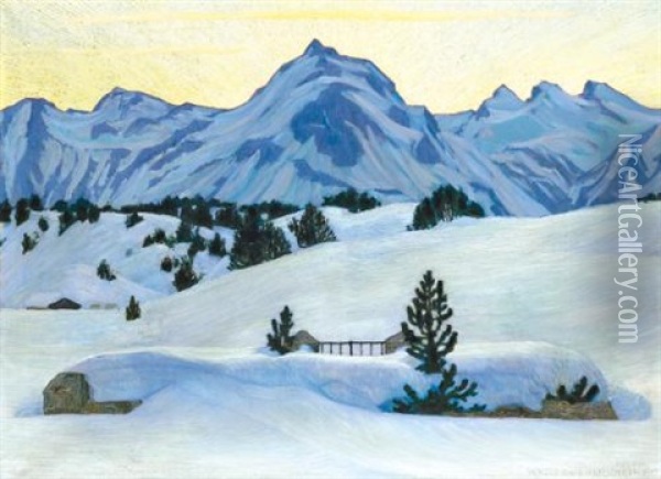 Winterlandschaft Bei Maloja (winter Landscape Near Maloja) Oil Painting - Walter Von Ruckteschell