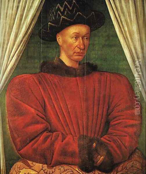 Portrait of Charles VII of France c. 1445 Oil Painting - Jean Fouquet