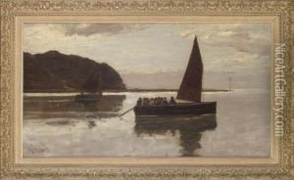 A Ferry On The Estuary Oil Painting - Edwin Ellis