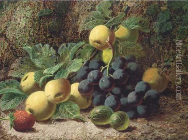 Still Life Of Grapes, Apples, Gooseberries And A Strawberry Oil Painting - Oliver Clare