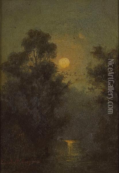 Sunset Landscape; Moonlight Landscape (2) Oil Painting - Elizabeth Borglum