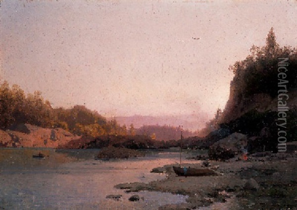 Evening On The Susquehanna Oil Painting - Hermann Herzog