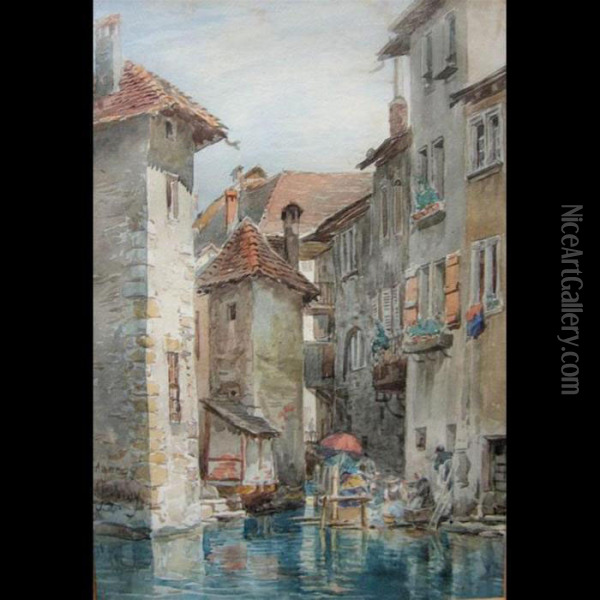 Canal Merchants (annecy, France) Oil Painting - Charles Jones Way