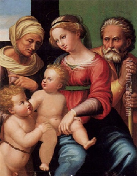 Holy Family With The Infant Saint John The Baptist And Saint Elizabeth Oil Painting - Innocenzo di Pietro (da Imola) Francucci