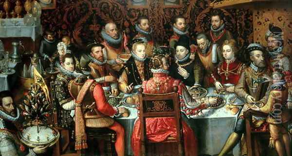 The Banquet of the Monarchs, c.1599 Oil Painting - Alonso Sanchez Coello