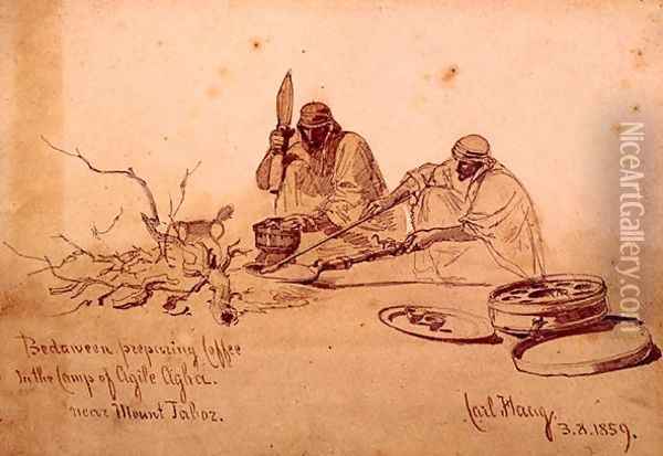 Bedouins preparing Coffee in the Camp of Agile Agha Near Mount Jaboz Oil Painting - Carl Haag