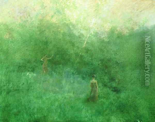 The White Birich Oil Painting - Thomas Wilmer Dewing