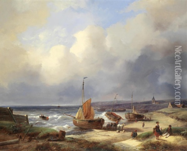 A Dutch Coastal Lanscape Oil Painting - Johanes Petrus van Velzen