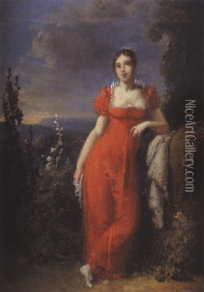 Portrait De Femme Dans Un Paysage Oil Painting - Robert Jacques Francois Faust Lefevre
