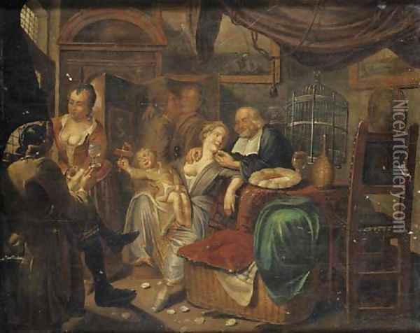An interior with a family Oil Painting - Jan Josef, the Elder Horemans