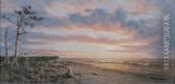 Coastline At Atlantic City Oil Painting - Frederick Debourg Richards