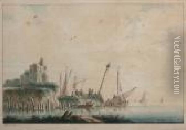 Vissers En Boten Aan De Waterkant Oil Painting - Nicolaes Wicart