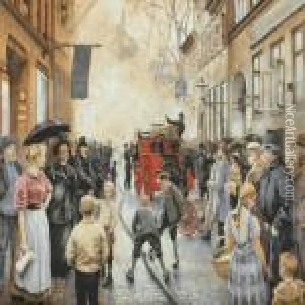Ildlos I Skindergade Oil Painting - Paul-Gustave Fischer