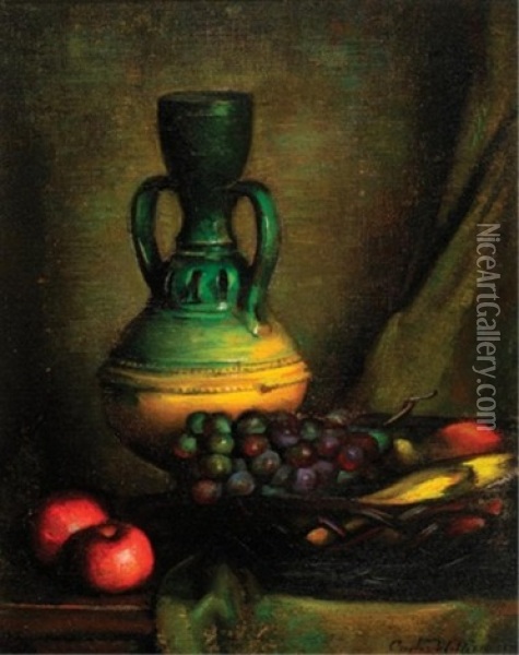Still Life With Apples And Grapes Oil Painting - Albert Curtis Williamson