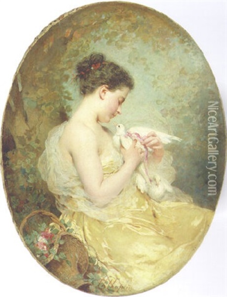 A Beauty With Doves Oil Painting - Charles Joshua Chaplin
