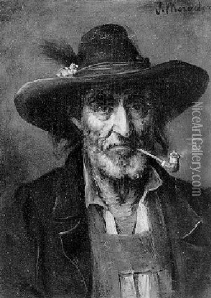 Portrat Eines Pfeife Rauchenden Bauern Oil Painting - Josef Theodor Moroder-Lusenberg
